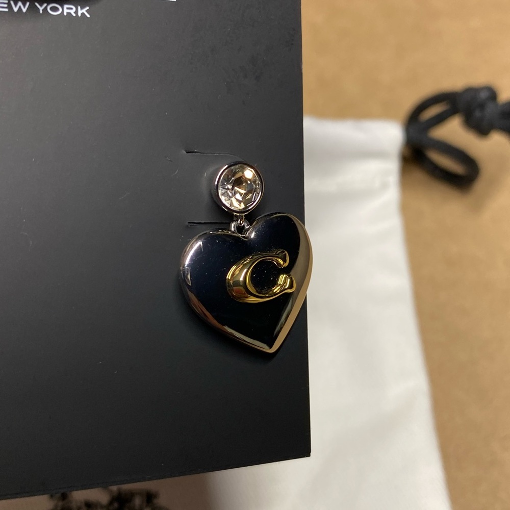 Coach Drop Heart Earrings with Signature c - Picture 3 of 4